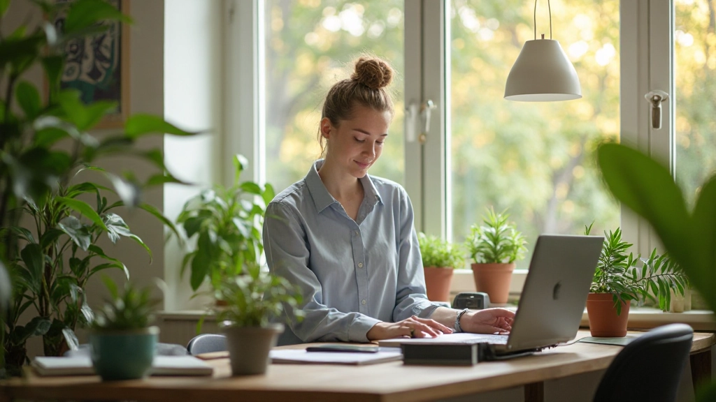 Gezonde werkplek met plant en rustige atmosfeer